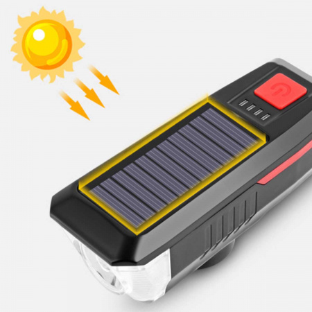Полная картинка товара   comiron фонарь передний "sun2", 350lm; аккум 2000 mah usb сигнал 120дб solar 