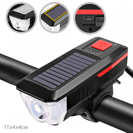 Полная картинка товара   comiron фонарь передний "sun2", 350lm; аккум 2000 mah usb сигнал 120дб solar 