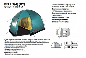 Иконка картинка товара  палатка tramp bell 3  (v2) (зеленый) (trt-80)